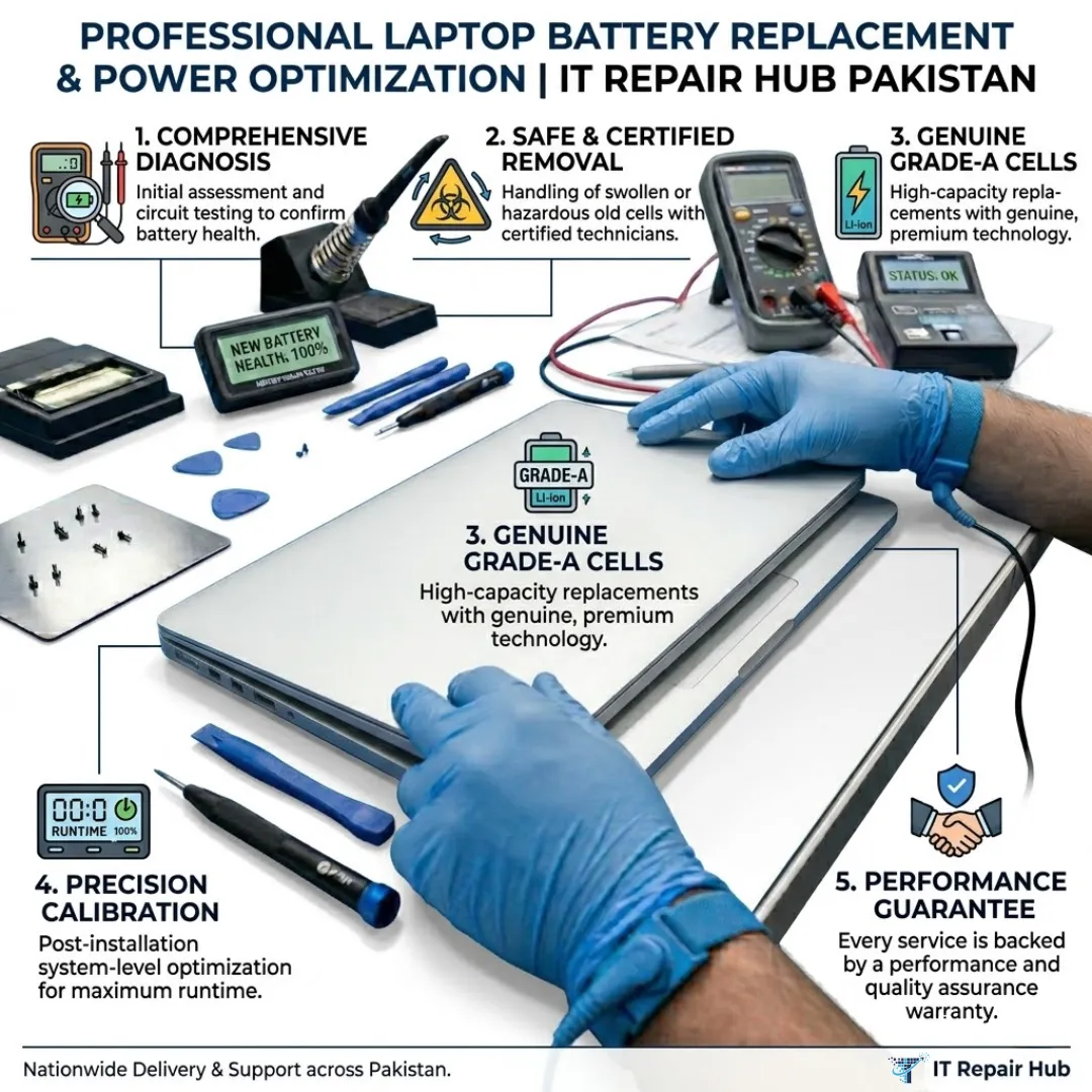 Laptop battery replacement and repair service at IT Repair Hub.
